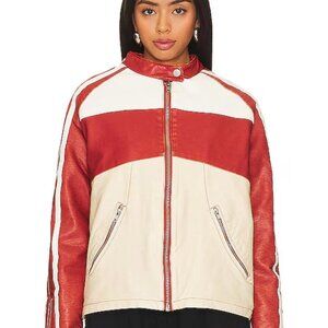 Free People Res Ryder Sport Moto Bomber Racing Jacket Vegan Leather